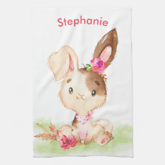 Rosa Watercolor Little Bunny Kökshandduk