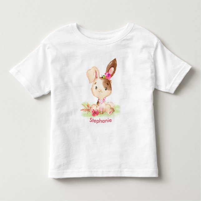 Rosa Watercolor Little Bunny T Shirt (Framsida)