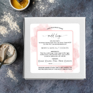 Rosa Watercolor Logotyp Home Bakery Food Licence Fyrkantigt Klistermärke