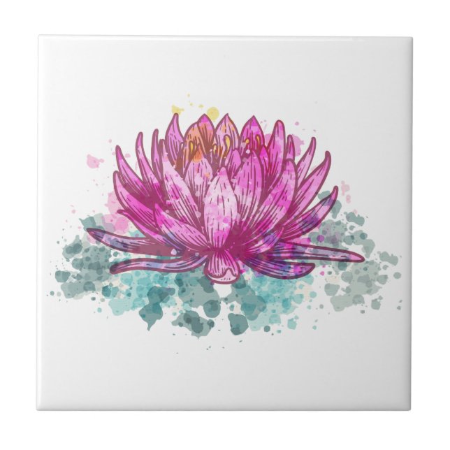 Rosa Watercolor Lotus Flower Kakelplatta (Framsidan)