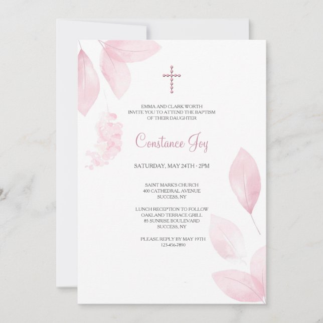 Rosa Watercolor Löv Religiösa Inbjudningar (Framsida)