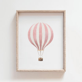 Rosa Watercolor Luftballong Nursery Poster