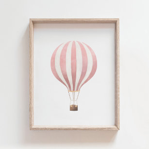 Rosa Watercolor Luftballong Nursery Poster
