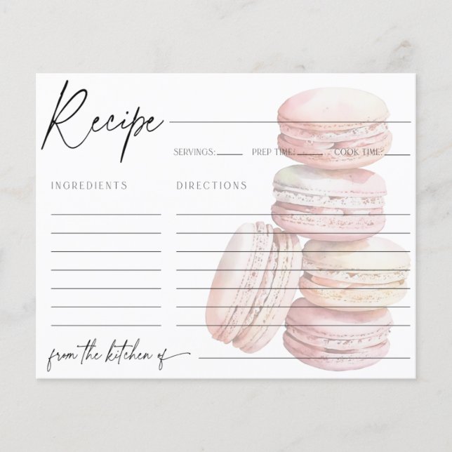 Rosa Watercolor Macaron Recept Card (Framsida)