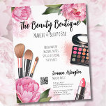 Rosa Watercolor Makeup Artist Reklamblad<br><div class="desc">Rosa Blommigt Watercolor Makeup Artist Flyer. Den här tryckningen är en perfekt för bildande konstnärer, skönhet, bloggare, inflytelserika och alla som vill ha en färgstark blommigt med glam. Har klara rosa, makeup palette, makeup penslar och läppstift. Du kan anpassa all text och QR-koden - du kan också ta bort QR...</div>