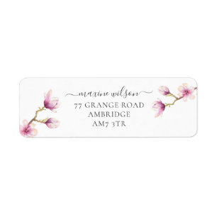 Rosa Watercolor Modern Magnolia Returadress Etikett