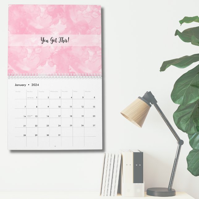 Rosa Watercolor Modern Minimalist Kalender (Customizable Pink Watercolor Modern Minimalist Calendar)