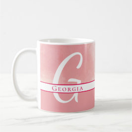 Rosa Watercolor Monogram Namn Kaffemugg