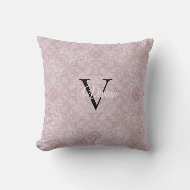Rosa Watercolor Monogram Namn Kudde (Framsida)