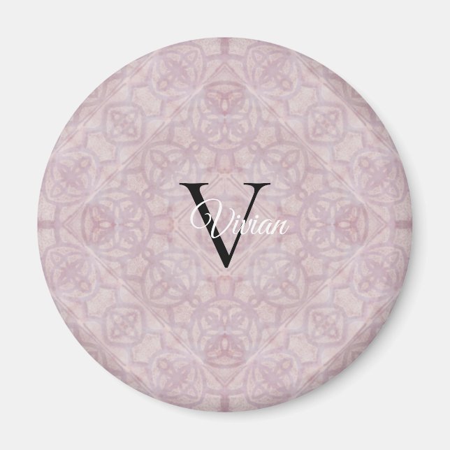 Rosa Watercolor Monogram Namn Magnet (Framsidan)