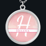 Rosa Watercolor Namn/Monogram Necklace Silverpläterat Halsband<br><div class="desc">En namn/monogramkamera på en rosa vattenfärgsbakgrund.</div>