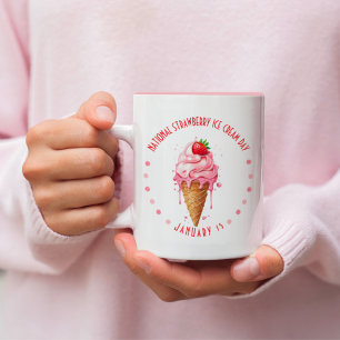 Rosa Watercolor National Strawberry Ice Cream Day Två-Tonad Mugg