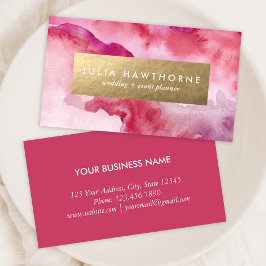 Rosa Watercolor och Guld Faux Foil Visitkort