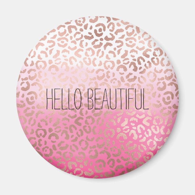 Rosa Watercolor Ombre Leopard Print Personlig Magnet (Framsidan)