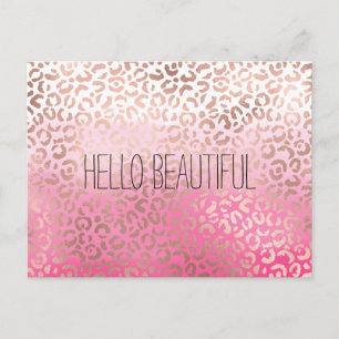 Rosa Watercolor Ombre Leopard Print Personlig Vykort