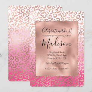 Rosa Watercolor Ombre Leopard Skriv ut Inbjudningar