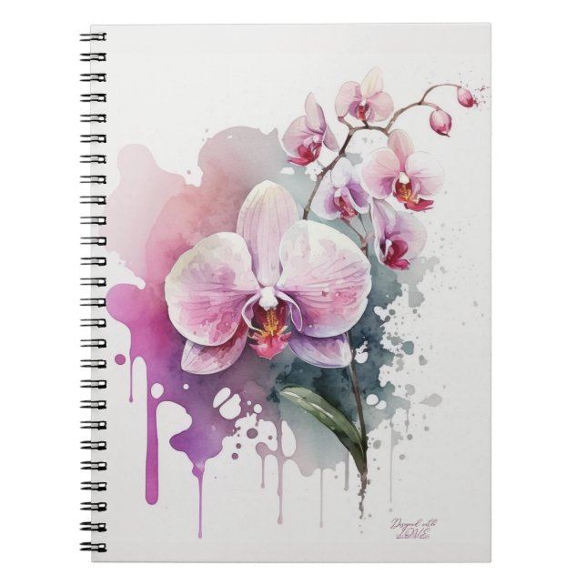 Rosa Watercolor Orchid Anteckningsbok (Framsidan)