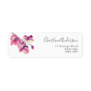 Rosa Watercolor Orchid Personlig Returadress Etikett