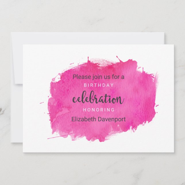 Rosa Watercolor Paint Splatter Birthday Ivation Inbjudningar (Framsida)