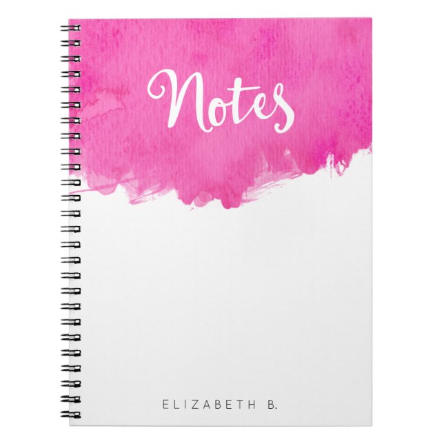 Rosa Watercolor Paint Splatter "Notes" Anteckningsbok (Framsidan)