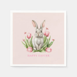 Rosa Watercolor Påskhare Tallrikar Pappersservett