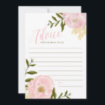 Rosa Watercolor Peonies Advice for Bride Card Rådkort<br><div class="desc">Elegant och feminin "Råd för Bride"-kort med vattenfärgade illustrationer av peonier,  löv,  baby andetag och bladaccenter. Det här kortet ingår i en möhippa-samling.</div>