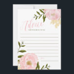 Rosa Watercolor Peonies Advice for Bride Card Rådkort<br><div class="desc">Elegant och feminin "Råd för Bride"-kort med vattenfärgade illustrationer av peonier,  löv,  baby andetag och bladaccenter. Det här kortet ingår i en möhippa-samling.</div>
