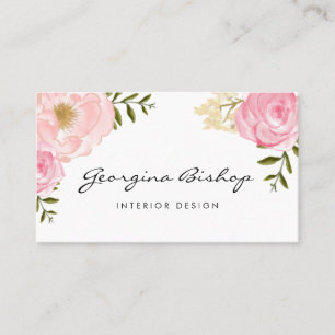 Rosa Watercolor Peonies and Rosor Script Visitkort