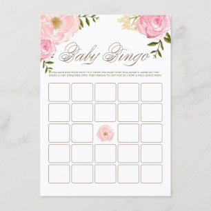 Rosa Watercolor Peonies Baby Shower Bingo Game Tilläggskort