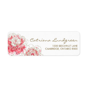 Rosa Watercolor Peonies Chic Returetiketters Returadress Etikett