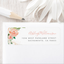 Rosa Watercolor Peonies Eucalyptus Greenery Returadress Etikett