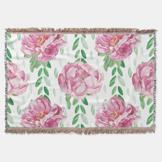 Rosa Watercolor Peonies Filt (Framsidan)