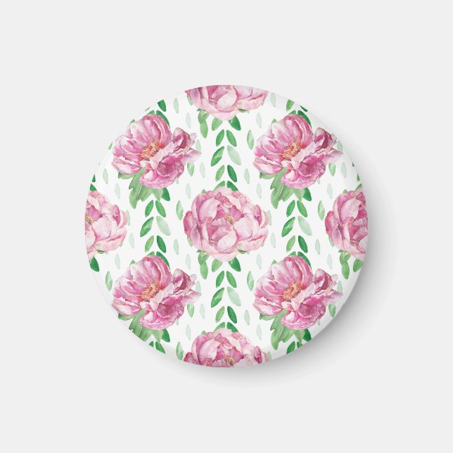 Rosa Watercolor Peonies Magnet (Framsidan)