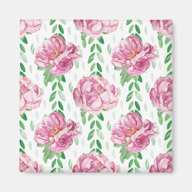 Rosa Watercolor Peonies Magnet (Framsidan)