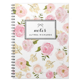 Rosa Watercolor Peonies Mönster Personlig Anteckningsbok