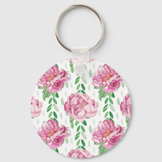 Rosa Watercolor Peonies Nyckelring (Framsida)
