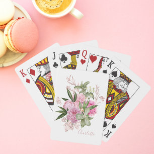 Rosa Watercolor Peonies Ro Guld Butterfly Namn Casinokort
