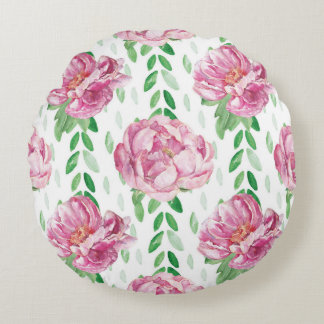 Rosa Watercolor Peonies Rund Kudde