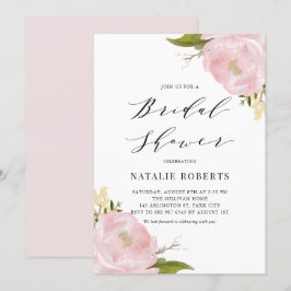 Rosa Watercolor Peonies Söt Möhippa Inbjudningar
