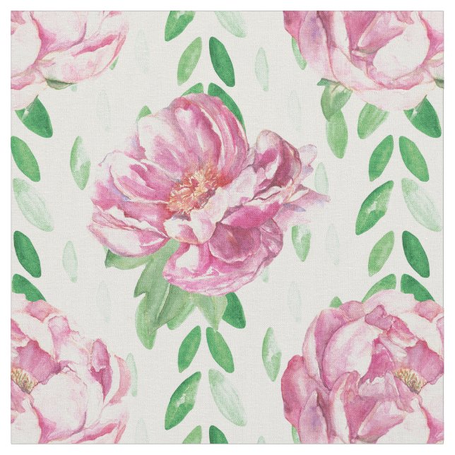 Rosa Watercolor Peonies Tyg (Närbild)