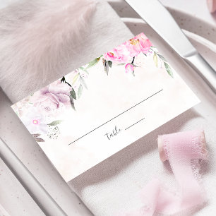 Rosa Watercolor Peony Blommigt Elegant bröllop Placeringskort