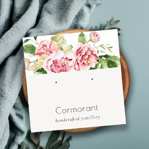 Rosa Watercolor Peony Blommigt Stud Earring Holder Fyrkantigt Visitkort