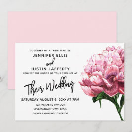 Rosa Watercolor Peony Flower, Modern Bröllop Inbjudningar