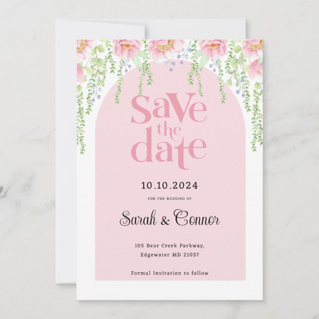 Rosa Watercolor  Peony Flowers Spara Datumet (Framsida)