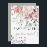 Rosa Watercolor Peony Greenery Bröllop Spara Datumet<br><div class="desc">Vacker modern rosa av elegant är ömtålig och krämblommor av färgad med mjuk vattenfärg, grön. Rosa peonies. Mjuk pastellgrönt bakåt av kortet. Den här eleganten "Spara datum" och romantiken och ett säsongskort. Förutom sofistikering. En enkel typografi och chic läggs också till för att avsluta påminnelsen om bröllop i en mycket...</div>