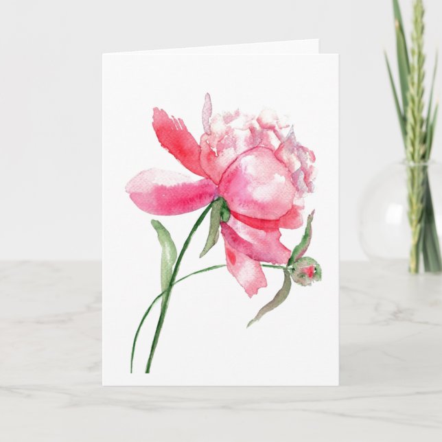 Rosa Watercolor Peony Greeting Card Kort (Framsida)