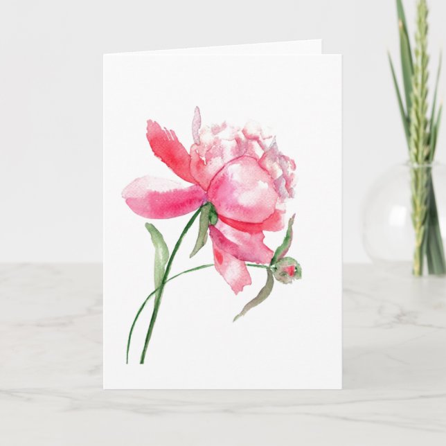Rosa Watercolor Peony Greeting Card Kort (Framsida)