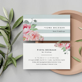 Rosa Watercolor Peony & Mint Rand Visitkort