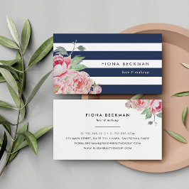 Rosa Watercolor Peony & Navy Rand Visitkort