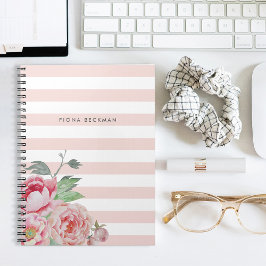 Rosa Watercolor Peony & Rand Anteckningsbok Med Spiral